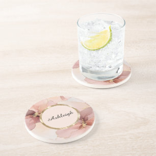 Romantic Blush Pink Gold Floral Bridal Shower Coaster