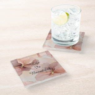 Romantic Blush Pink Gold Floral Bridal Shower Glass Coaster