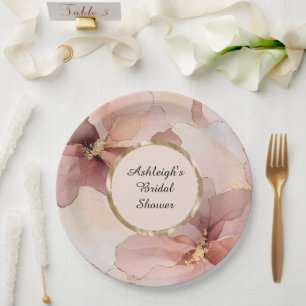 Romantic Blush Pink Gold Floral Bridal Shower Paper Plate