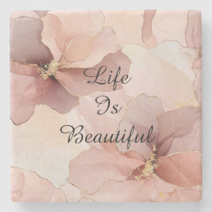 Romantic Blush Pink Gold Floral Bridal Shower Stone Coaster