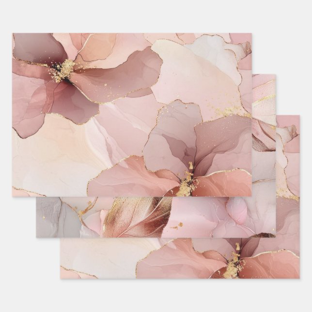 Romantic Blush Pink Gold Floral Bridal Shower Wrapping Paper Sheet (Set)