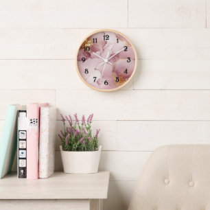 Romantic Blush Pink Gold Floral  Clock