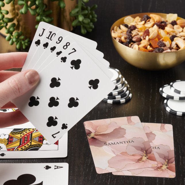 Romantic Blush Pink Gold Floral  Playing Cards (In Situ)