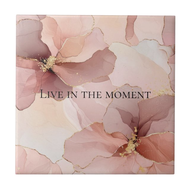 Romantic Blush Pink Gold Floral Tile (Front)