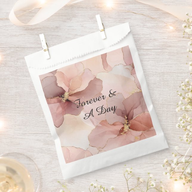 Romantic Blush Pink Gold Floral Wedding Favour Bag (Clipped)