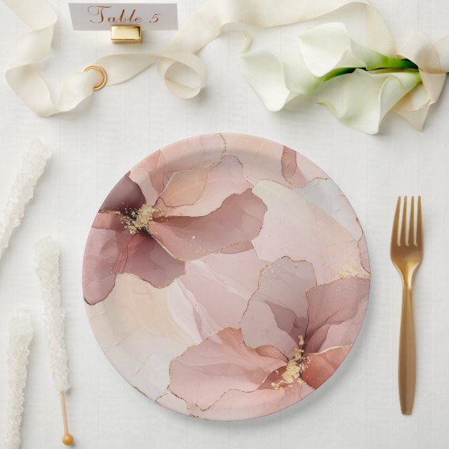 Romantic Blush Pink Gold Floral Wedding Paper Plate (Wedding)