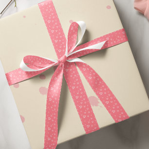 Romantic Blush Pink Heart Pattern Satin Ribbon