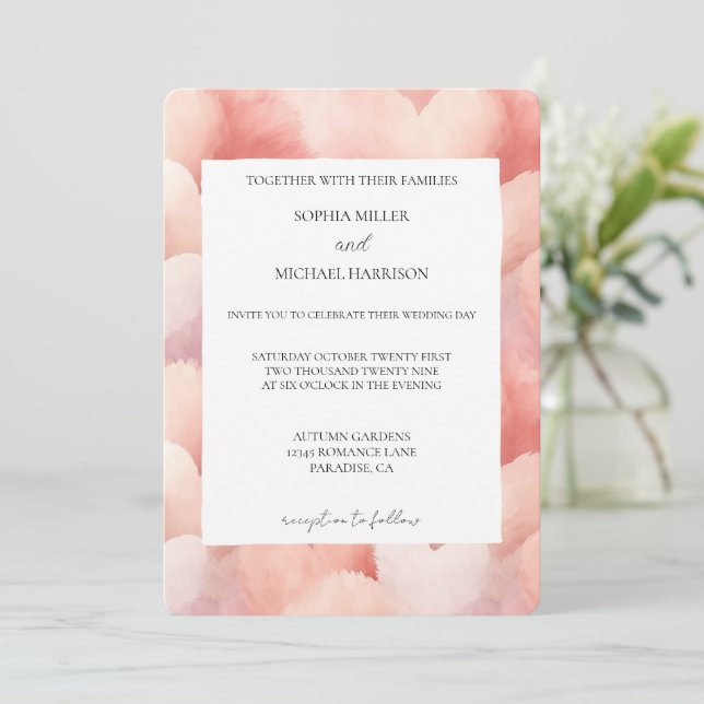 Romantic Blush Pink Hearts Wedding Invitation (Standing Front)