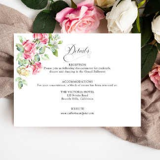 Romantic Blush Pink/Ivory Watercolor Roses Wedding Enclosure Card