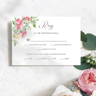 Romantic Blush Pink/Ivory Watercolor Roses Wedding RSVP Card