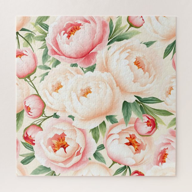 Romantic Blush Pink Peony Pattern Jigsaw Puzzle (Vertical)