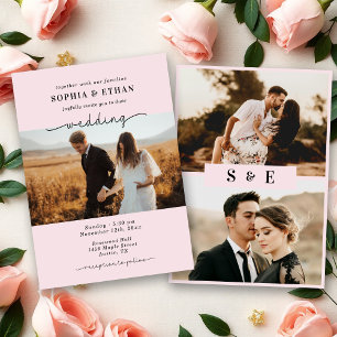 Romantic Blush Pink Photo Wedding Invitation