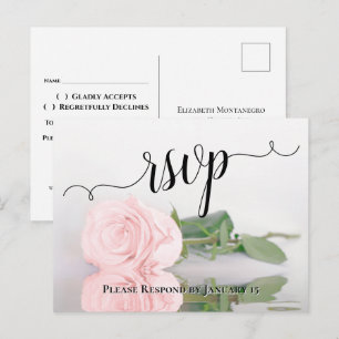 Romantic Blush Pink Reflecting Rose Wedding RSVP Postcard