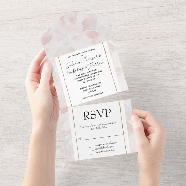 Romantic Blush Pink Rose Petals Floral Wedding All In One Invitation (Tearaway)