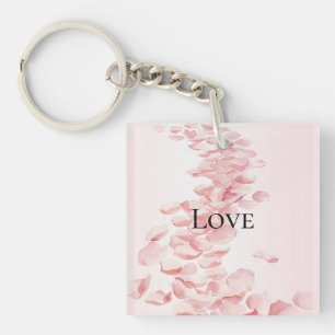 Romantic Blush Pink Rose Petals Keychain