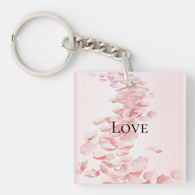 Romantic Blush Pink Rose Petals Keychain (Front)