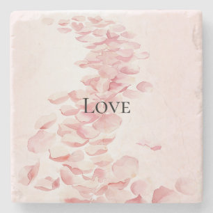 Romantic Blush Pink Rose Petals Stone Coaster