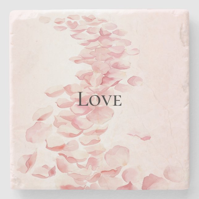 Romantic Blush Pink Rose Petals Stone Coaster (Front)