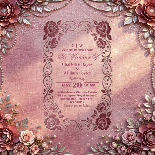 Romantic Blush Pink Rose Silver Floral Wedding  Acrylic Invitations