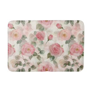Romantic Blush Pink Roses Floral Bath Mat