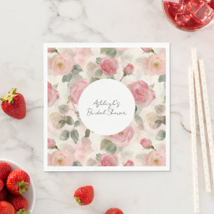 Romantic Blush Pink Roses Floral Bridal Shower Napkin