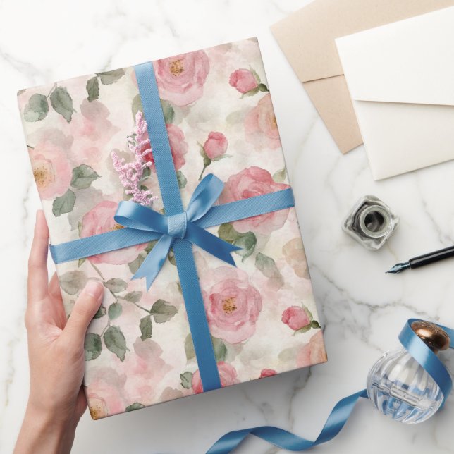 Romantic Blush Pink Roses Floral Bridal Shower Wrapping Paper (Gifting)