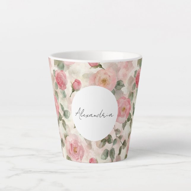 Romantic Blush Pink Roses Floral Latte Mug (Front)