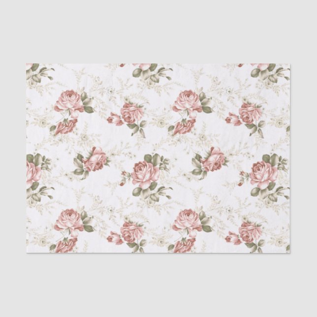 Romantic Blush Pink Roses - White Background Tissue Paper (Front)