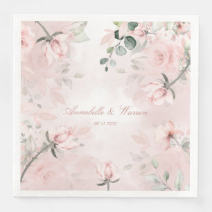 Romantic Blush Pink Secret Garden Roses Wedding Napkin