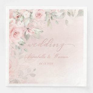 Romantic Blush Pink Secret Garden Roses Wedding Napkin