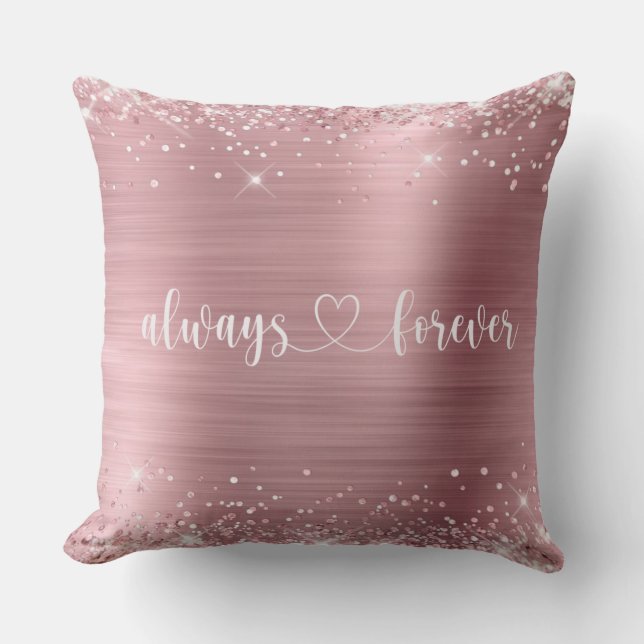 Romantic Blush Pink Sparkle Always Forever Throw Pillow (Front)