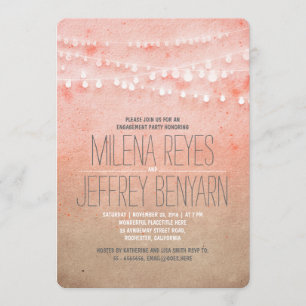 Romantic Blush Pink String Lights Engagement Party Invitation