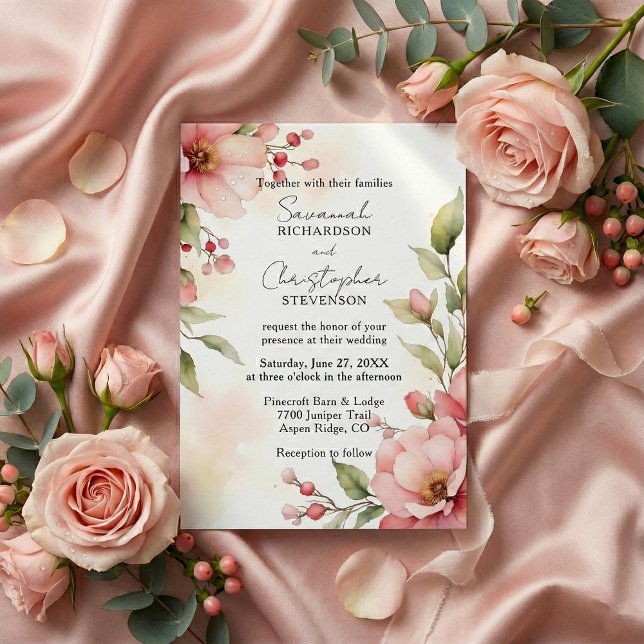 Romantic Blush Pink Watercolor Floral Wedding Invitation (Creator Uploaded)