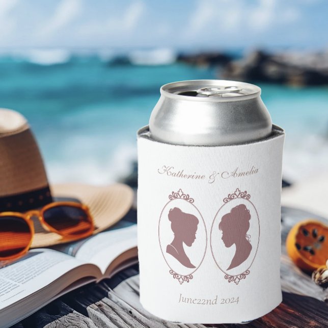 Romantic Blush Regency Lesbian Wedding Can Cooler (Creator Uploaded)