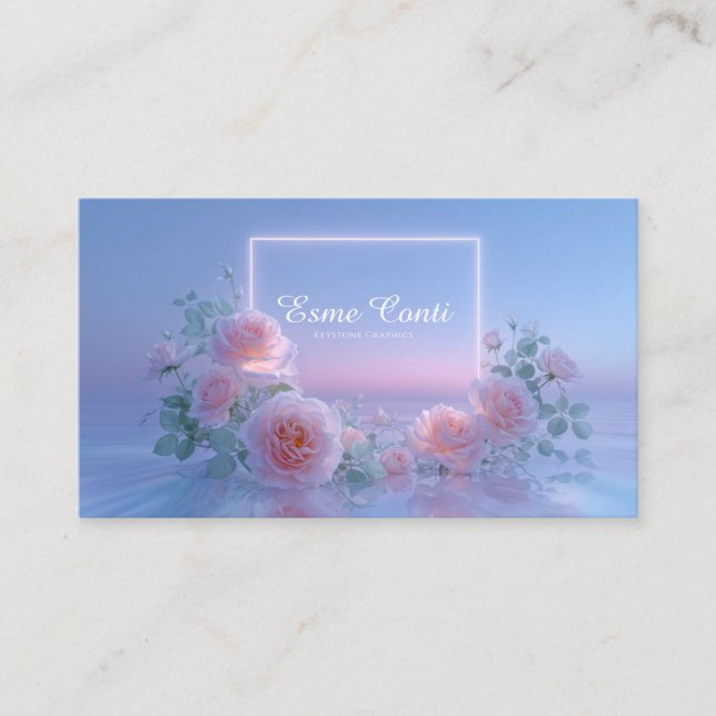 Romantic Blush Rose Floral Water Reflection Business Card (Front)