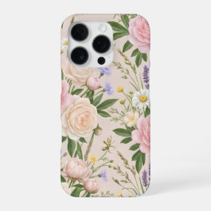 Romantic Blush Rose Garden Floral Pattern iPhone 16 Pro Case