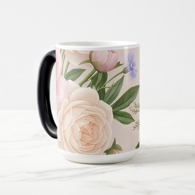 Romantic Blush Rose Garden Floral Pattern Magic Mug (Front Left)