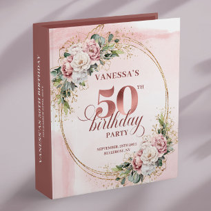 Romantic Blush Rose Gold 50th Birthday Memory Book Binder