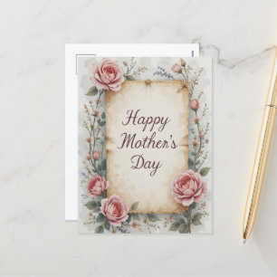 Romantic Blush Rose Mothers Day Vintage Floral Holiday Postcard