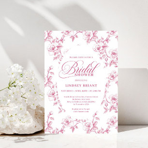 Romantic Blush Rose Pattern French Toile Bridal   Invitation