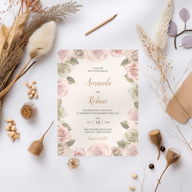 Romantic Blush Rose Wedding Invitation (Creator Uploaded)