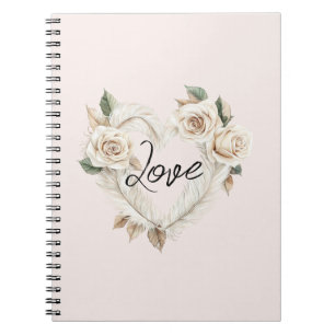 Romantic Blush Roses Feathers Heart Love Notebook