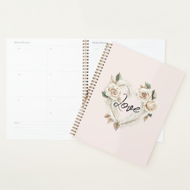 Romantic Blush Roses Feathers Heart Love Planner (Display)
