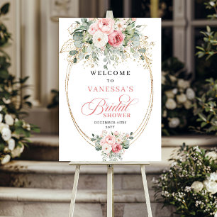 Romantic blush roses gold boho bridal shower welco poster