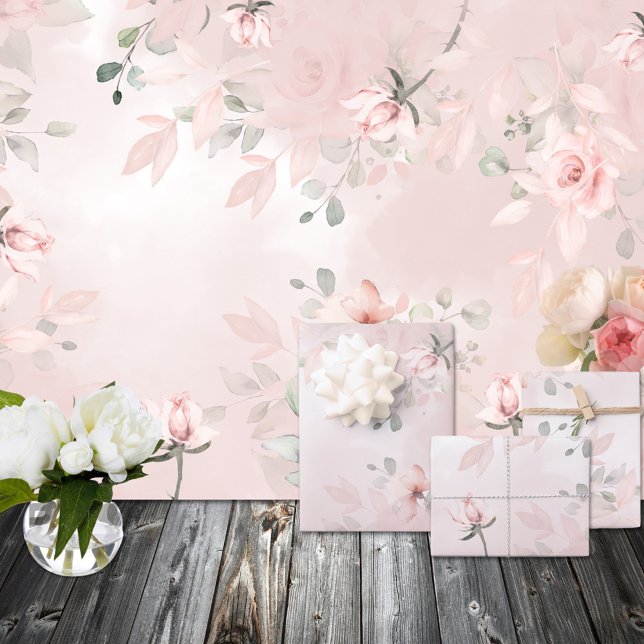 Romantic Blush Secret Garden Pink Roses Wedding 2 Wrapping Paper Sheet (Romantic Blush Secret Garden Pink Roses Wedding 2 Wrapping Paper Sheets Trio)