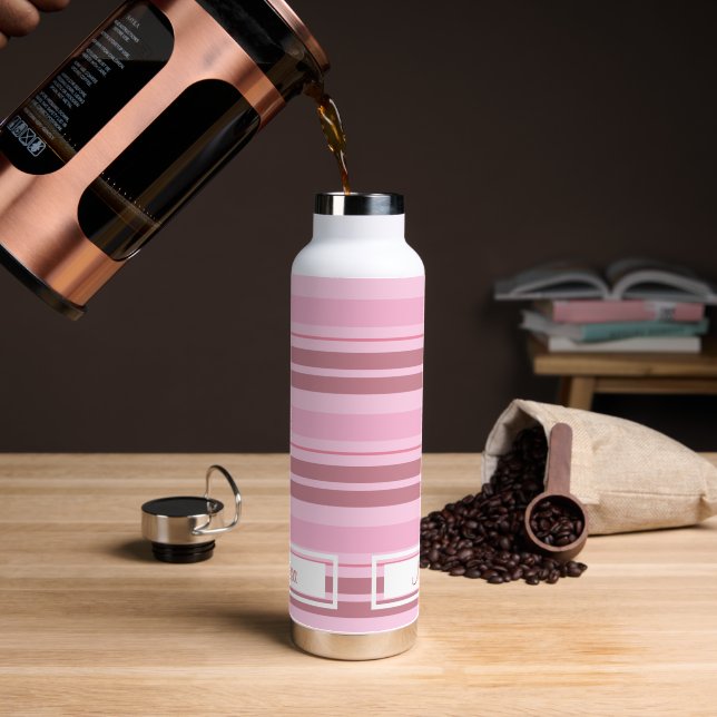 Romantic Blush Soft Monochromatic Pink Stripes Water Bottle (Coffee)