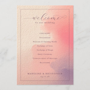 Romantic Blush Watercolor Wedding Ceremony Program