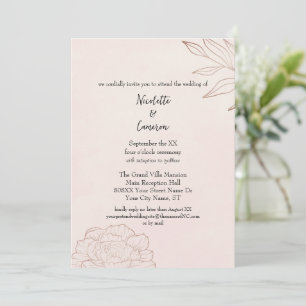 Romantic Blush Wedding Minimalist Peony Invitation