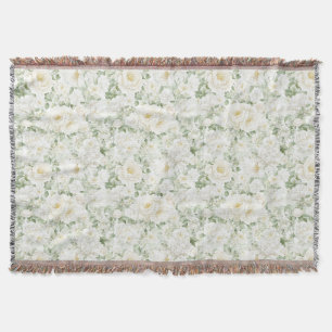 Romantic Blush White Roses Floral Stripes  Throw Blanket