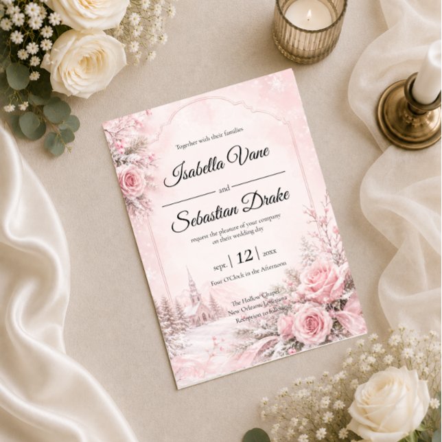 Romantic Blush Winter Wedding Invitation (Creator Uploaded)